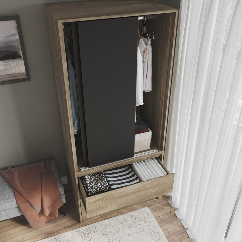 Solid Wood Wardrobe, Oak/Black