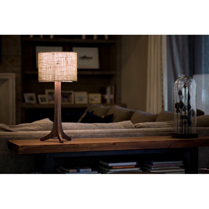 Lampe de table 28 po Nauta, Noyer teint foncé, Toile de jute, Aluminium brossé