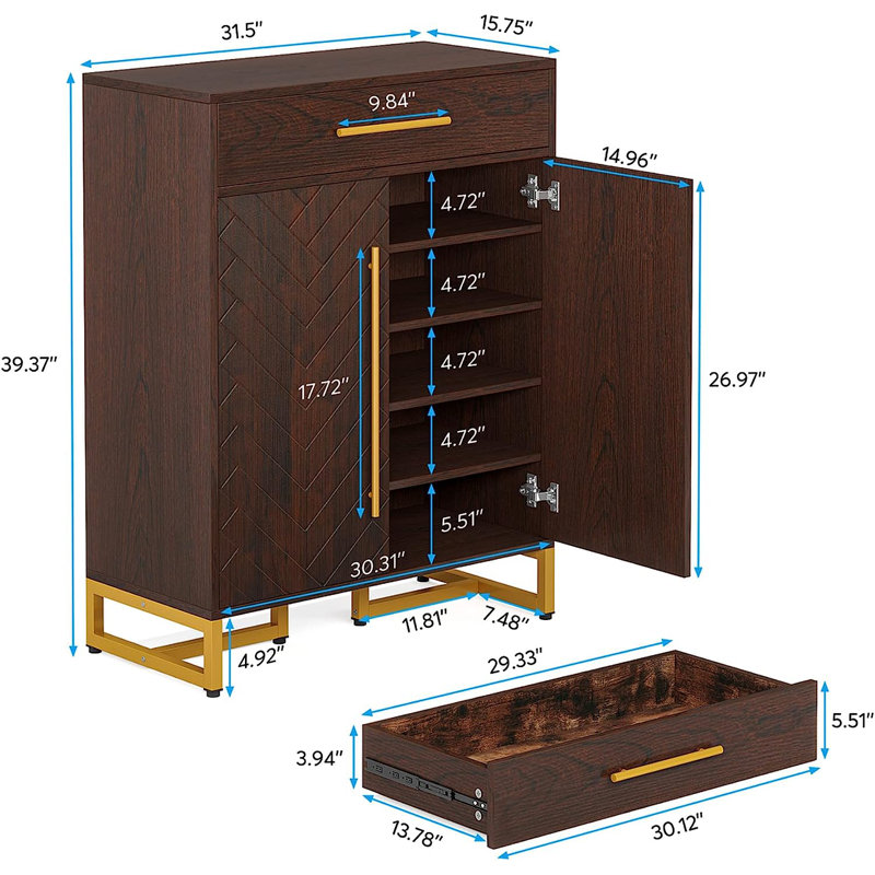 20 Pair Shoe Storage Cabinet, Dark Brown