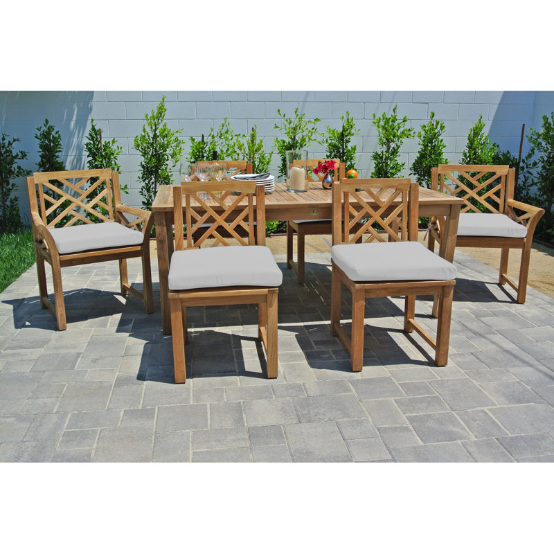 Monterey 6 - Person Teak Wood Patio Dining Set with Rectangular Table , Sunbrella® Cushions Included, Natural, Natural