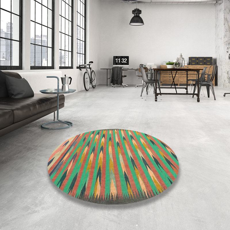 Tapis bleu/orange/bleu ciel contemporain, Rond 3 pi