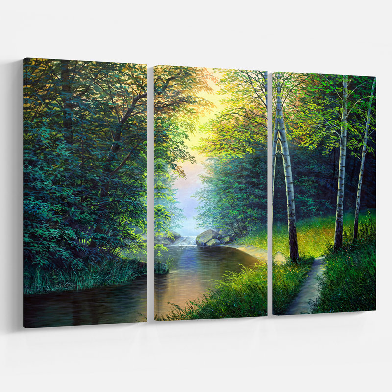 «River with Waterfall», reproduction de peinture à l'huile à multiples images sur toile tendue