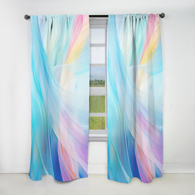 Ron Soft Cyan Rainbow Whisper I - Modern Velvet Curtain - Room Darkening - 1 Panel