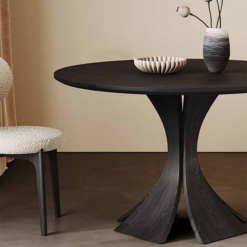 Vintage Black Solid Wood Round Dining Table Set, 29.5"H x 51.1"L x 51.1"W