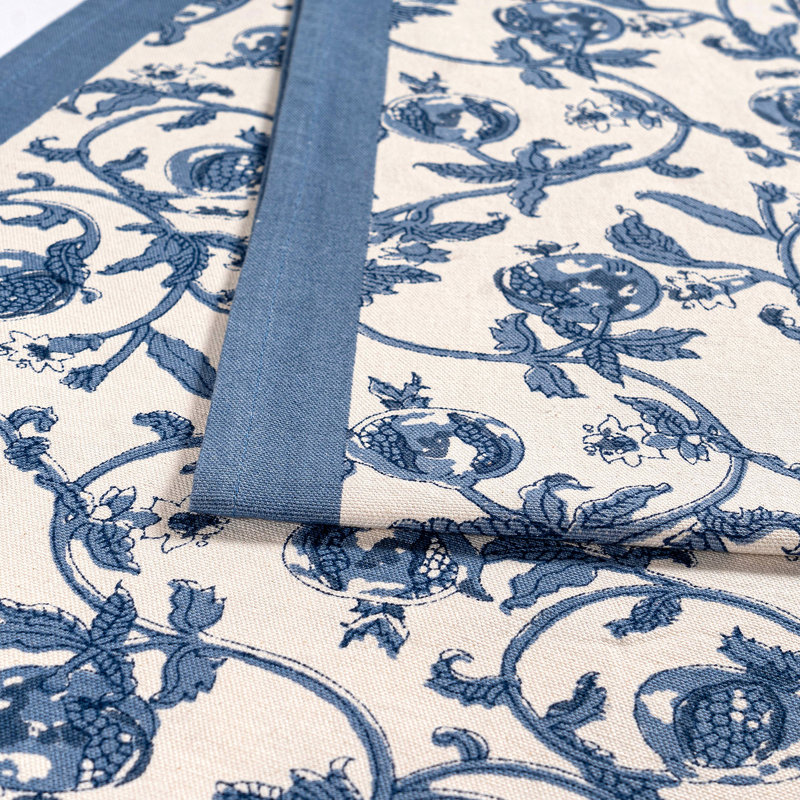 Granada Cornflower Blue Handmade Floral Table Runnner, Blue, 90" L x 16" W
