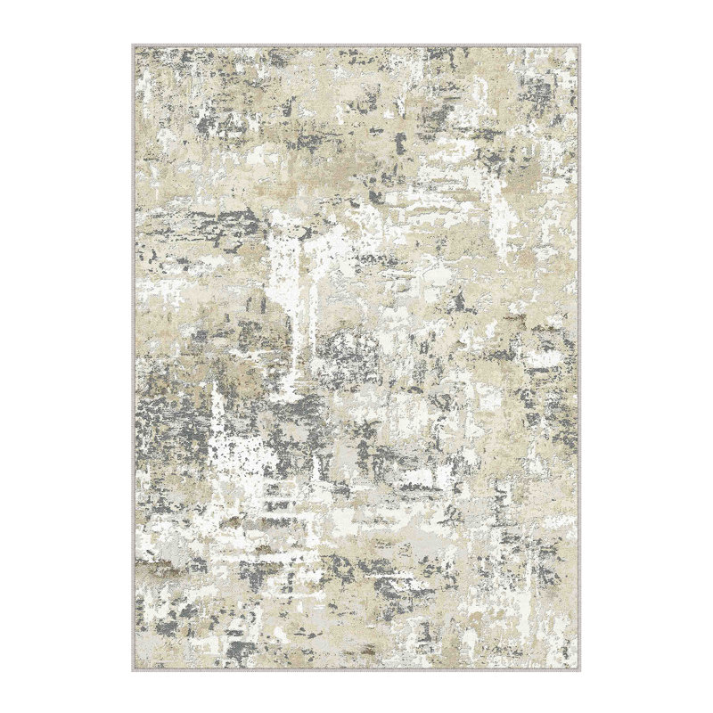 Vellum Home Abstract Textured Area Rug In Warm Beige, Beige, Rectangle 6' x 9'