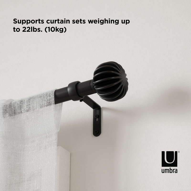 Matte Black Adjustable Steel Curtain Rod with Pleated Finial