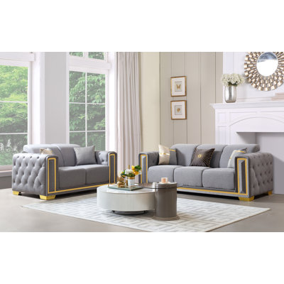 Henrikas 2 - Piece Sofa and Loveseat Gray Fabric Living Room Set by House of Hampton