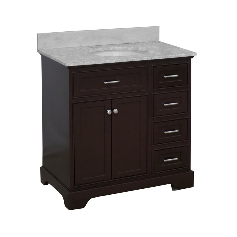 Ensemble de meuble-lavabo simple 36 po Ronnie, Chocolat, Marbre de Carrare