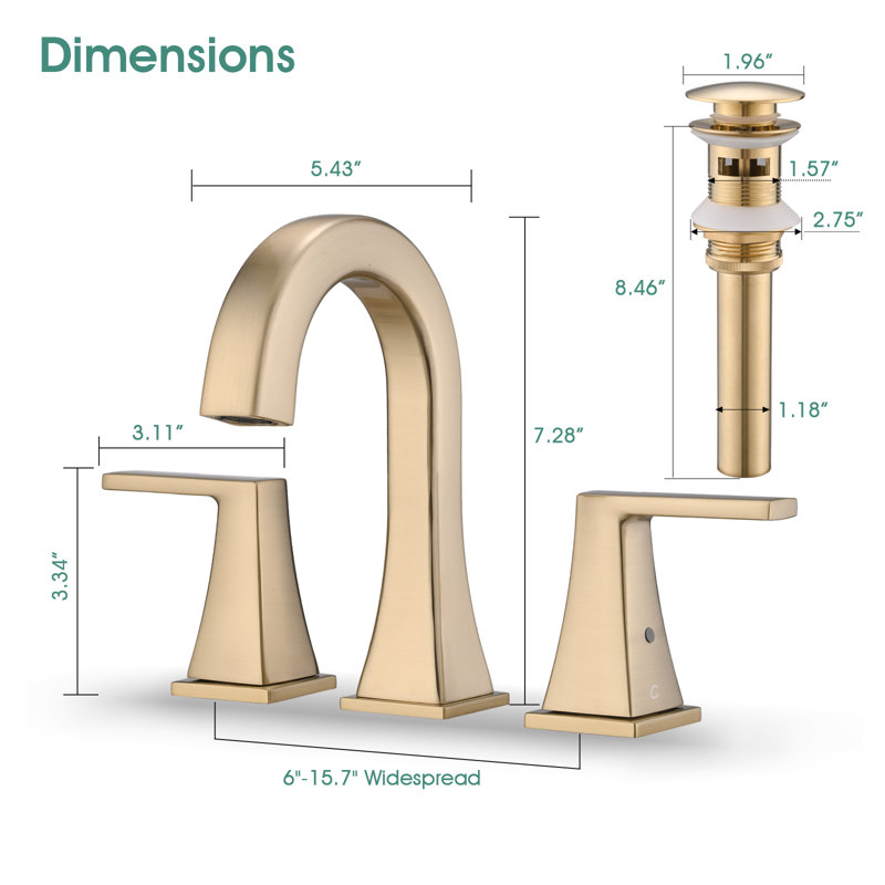Widespread Bathroom Sink Faucet With Pop-up Drain, Gold