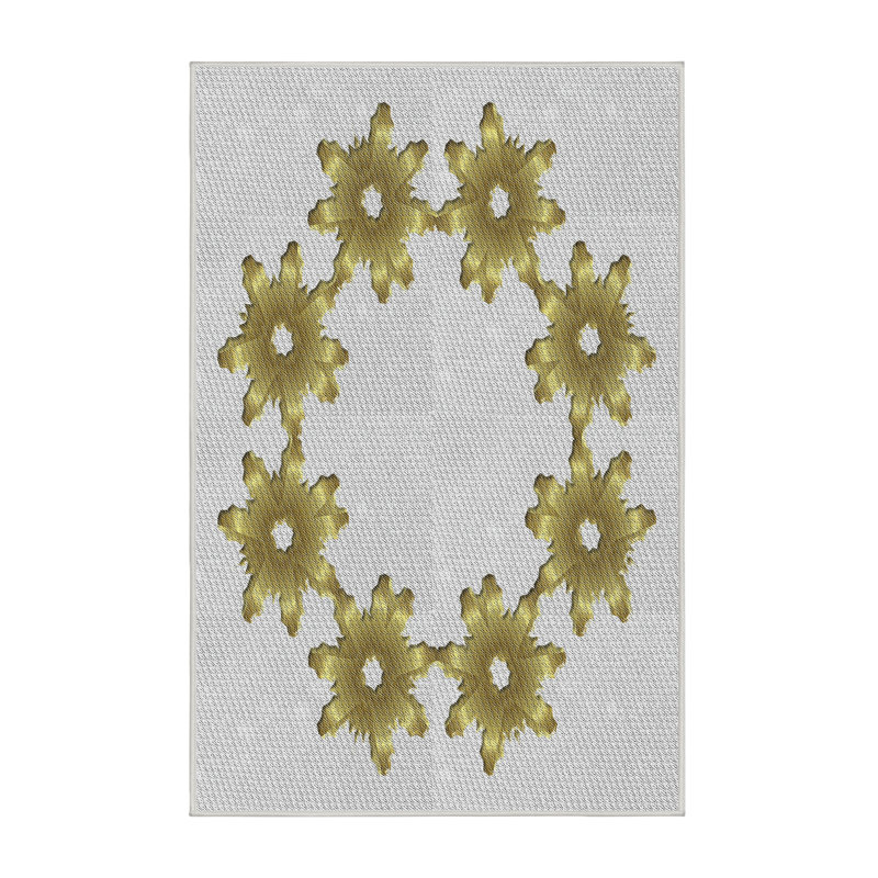 Tapis vert/blanc cassé tissé à la machine, Rectangle 2 pi x 3 pi