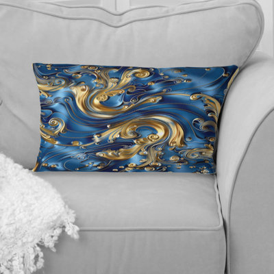 Gold Blue Glam Waves - Gold Lumbar Pillow