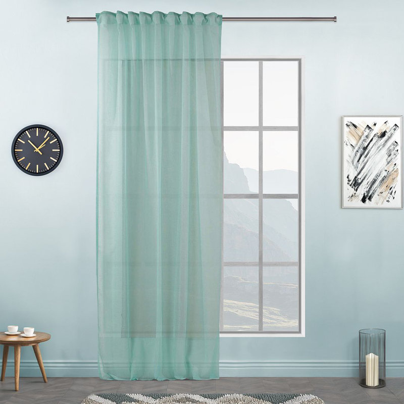 Sheer Single Curtain Panel, Teal Green, 260" W x 295" L