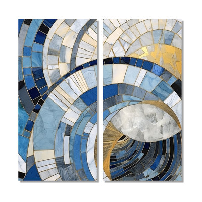 Gold Constructing Blue Realms I - Modern Art Prints On Canvas