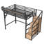 Lit mezzanine simple TG avec escalier de rangement, garde-robe et tablettes intégrées, structure en métal avec lumières USB et DEL, bois naturel-2101073940-2101073944
