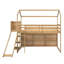 Lit mezzanine simple en bois avec glissoire, tablettes de rangement et rampe d'escalade, couleur bois-1865905401