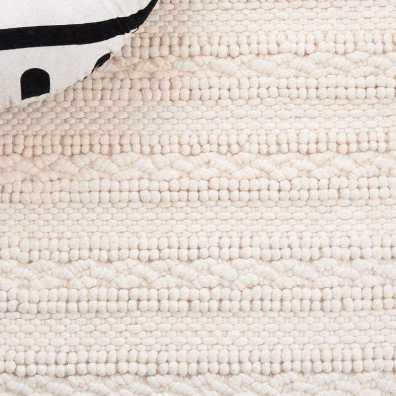 Tapis de couleur unie en laine / coton tissé à la main Natura en ivoire, Carré 6 pi