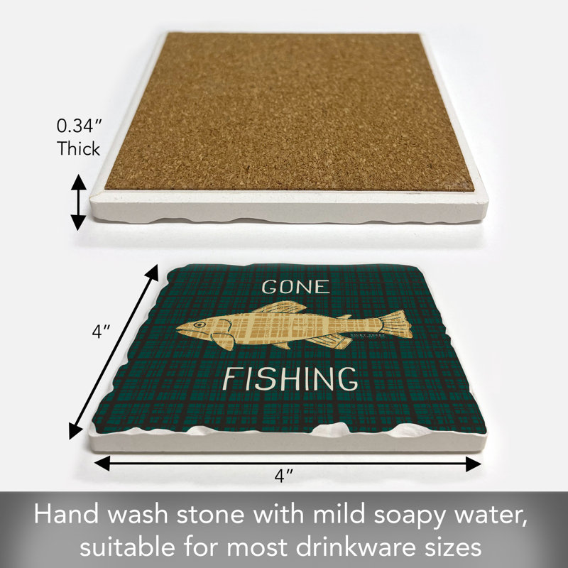Gone Fishing Single Tumbled Tile Coaster