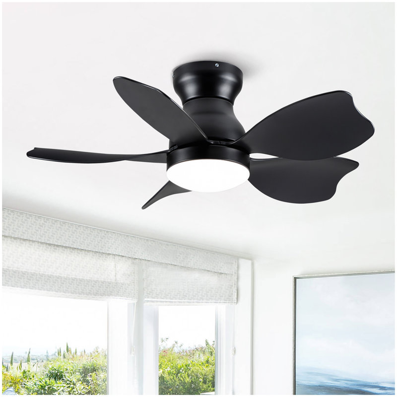 30" Small Kid's Low Profile Flush Mount Ceiling Fan Lighting with Remote Control for Small Children Room, Black
