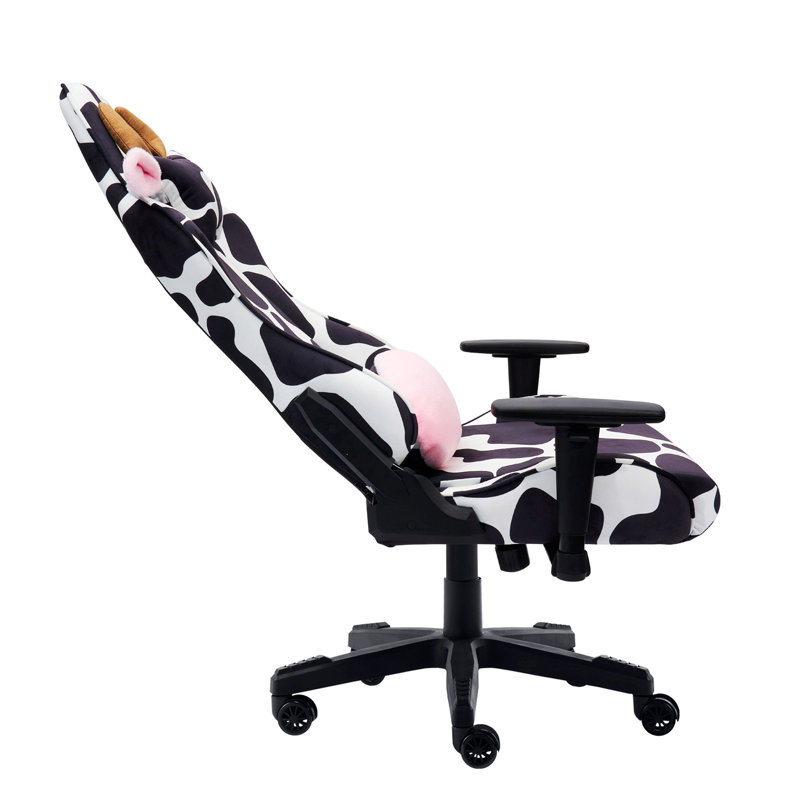 PC & Racing Chair, Solid Back Office Chair With Casters, COW Series Gaming Chair, Black White