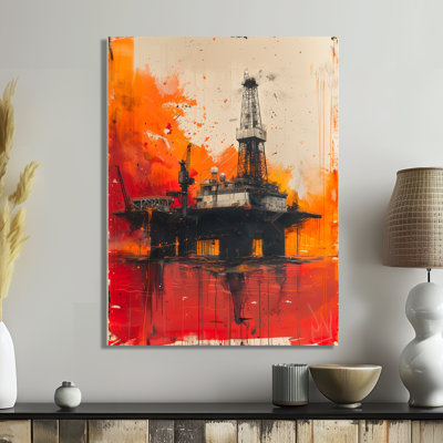 «Red Orange Oil Rig Sunrise Rodeo II», reproduction d'art sur toile