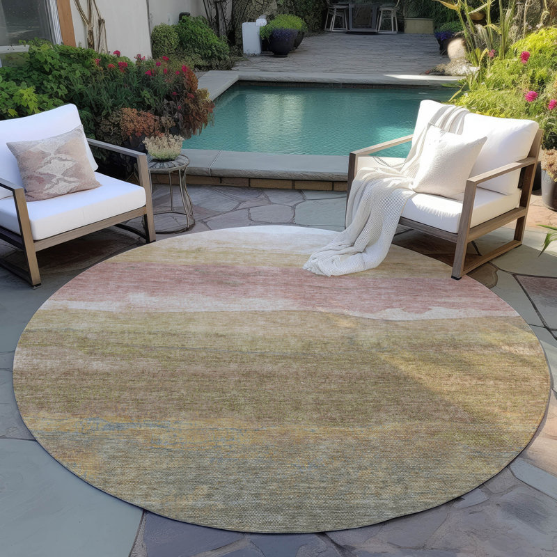 Machine Washable Indoor/Outdoor Cinead ACN1699 Tan Rug, Round 8'