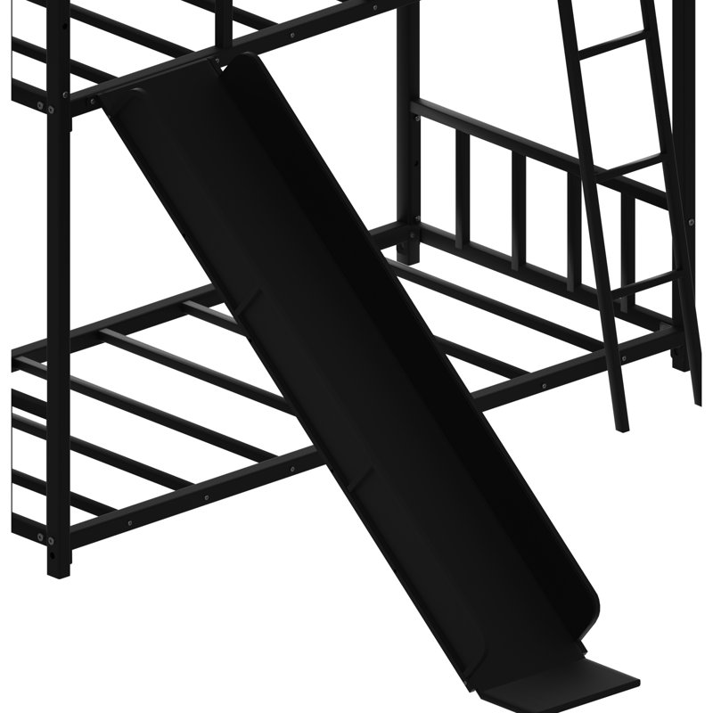 Lit superposé noir avec glissade, motif de structure en métal, conception peu encombrante pour les petites pièces, ensemble de couleurs de mission facile à assembler pour les barrières de sécurité, chambres à coucher, instructions simples