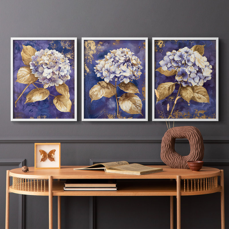 Étude florale série Lxxi-lot de 3 estampes numériques encadrées-prêt à accrocher, Cadre blanc, H 10 po x l 8 po