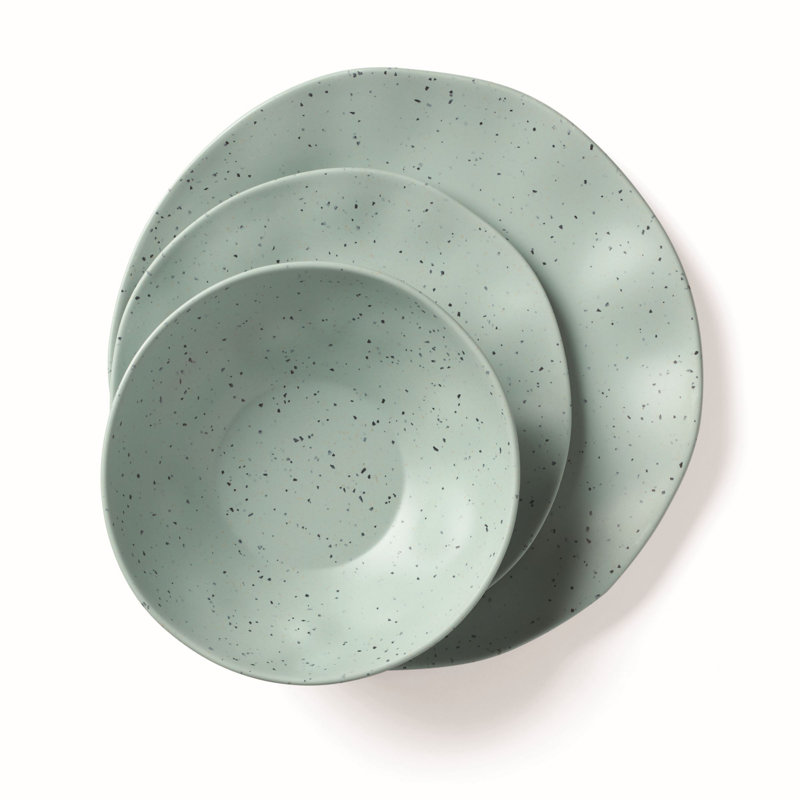 Mint and White Speckled Melamine 12-Piece Dinnerware Set