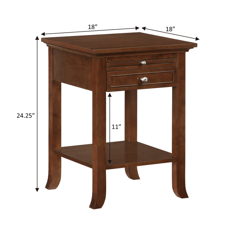 Carbin 24.25" Tall 1 Drawer End Table with Built-in Outlets and Pull-Out Shelf, Espresso