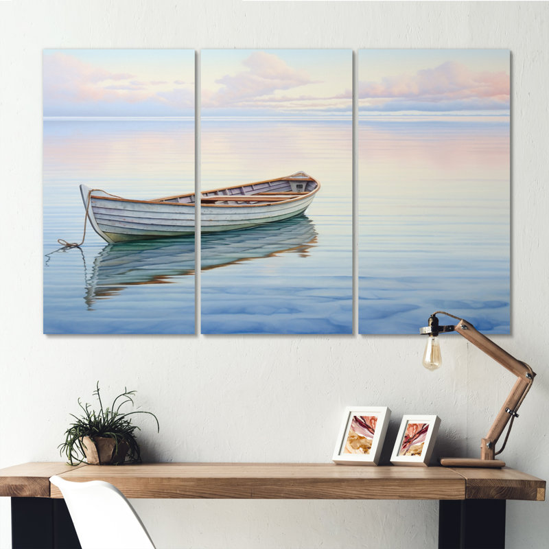 «Boat Harmonious Horizon II» sur toile, reproduction de 3 pièces, H 28 po x l 36 po x P 1 po