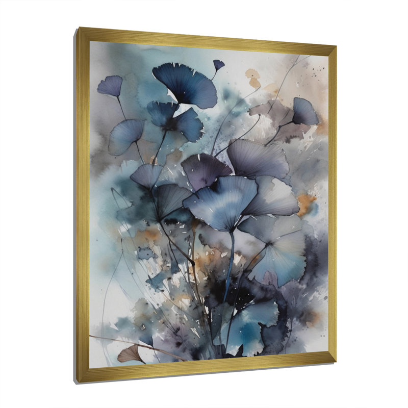 «Blue and Flowers Bouquet interprétation», impressions sur toile, H 32 po x l 16 po, Cadre doré