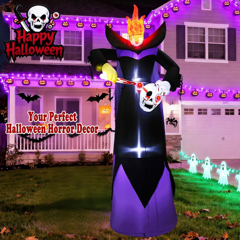 10 pieds d'Halloween gonflable sans tête Grim Reaper avec des lumières à DEL sculptant le globe oculaire du crâne des Fêtes pour un décor de pelouse ultime d'Halloween