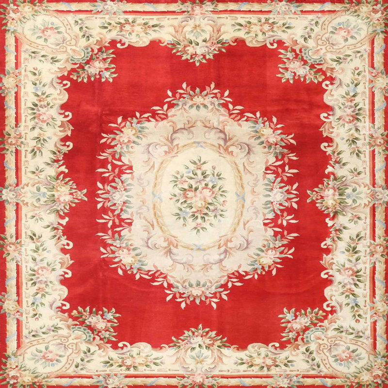 Tapis traditionnel rouge / beige Geof, Carré 4 pi