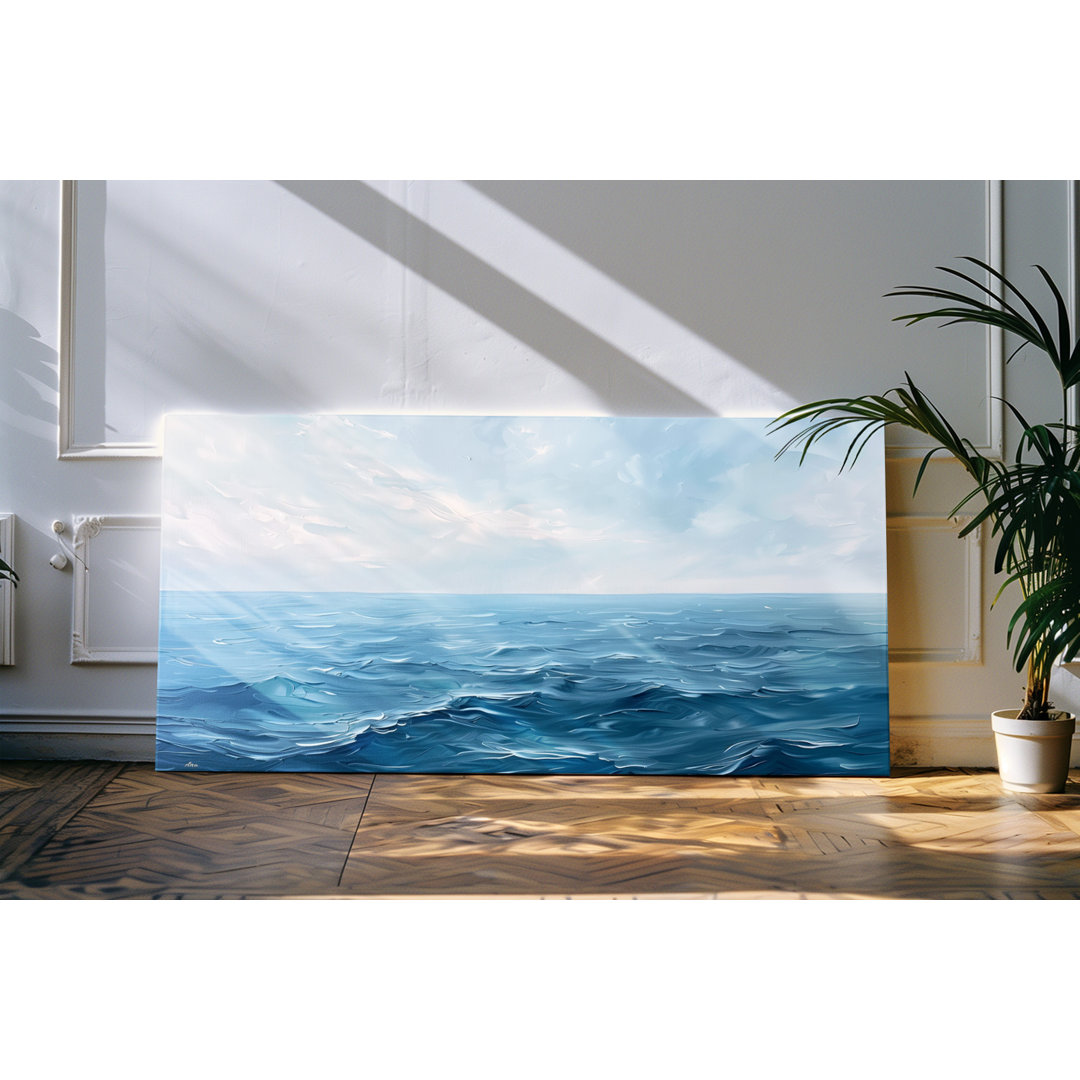 Leinwandbild gerahmt 120x60cm Blaues Meer Horizont Himmel Ozean Kunstvoll