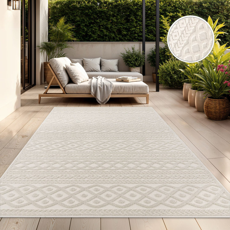Tapis moderne à motif boho tressé crème, Rectangle 3 pi 11 po x 5 pi 7 po
