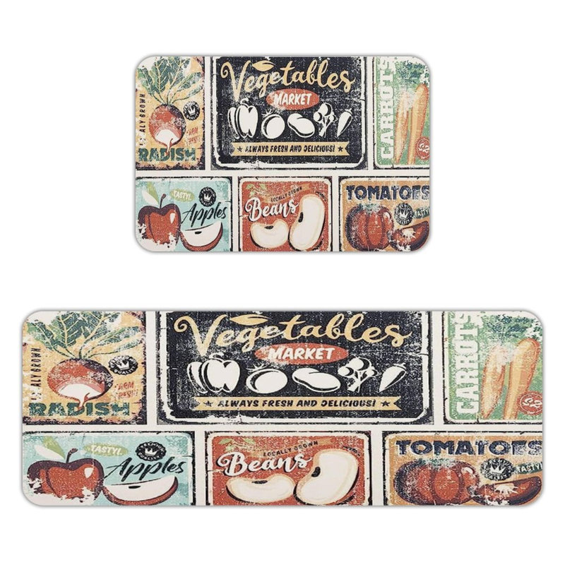 Ensemble de tapis de cuisine rétro 2 pièces, tapis de flanelle antidérapant pour garde-manger