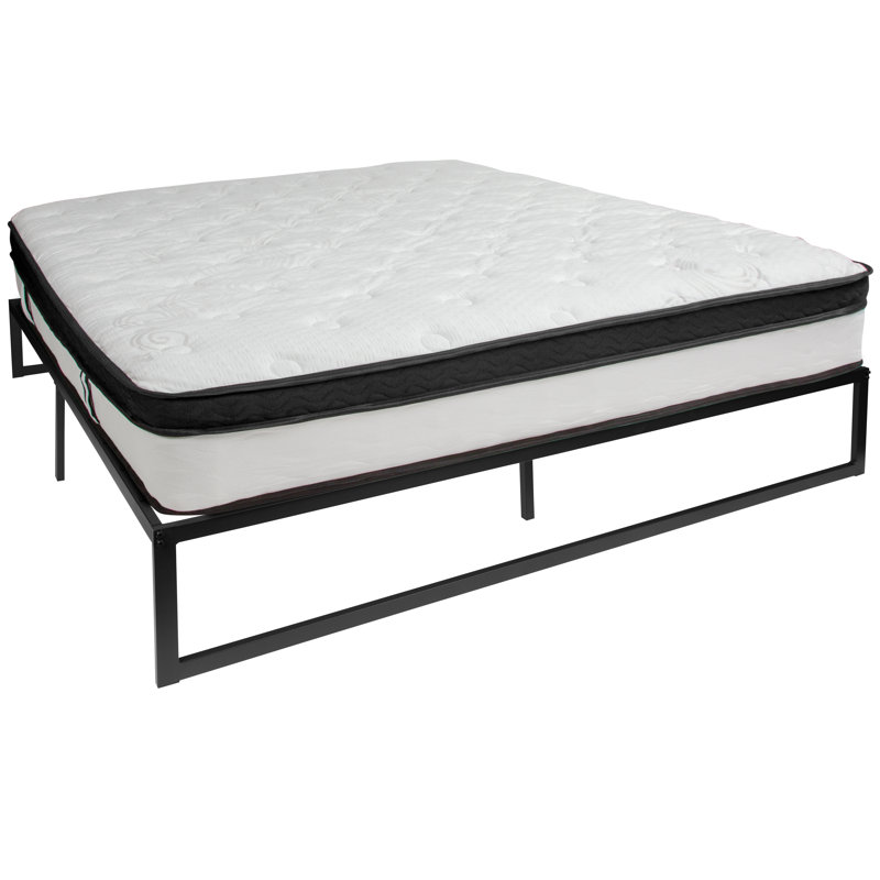 14 Inch Metal Platform Bed Frame with 12 Inch Memory Foam Pocket Spring Mattress in a Box, King