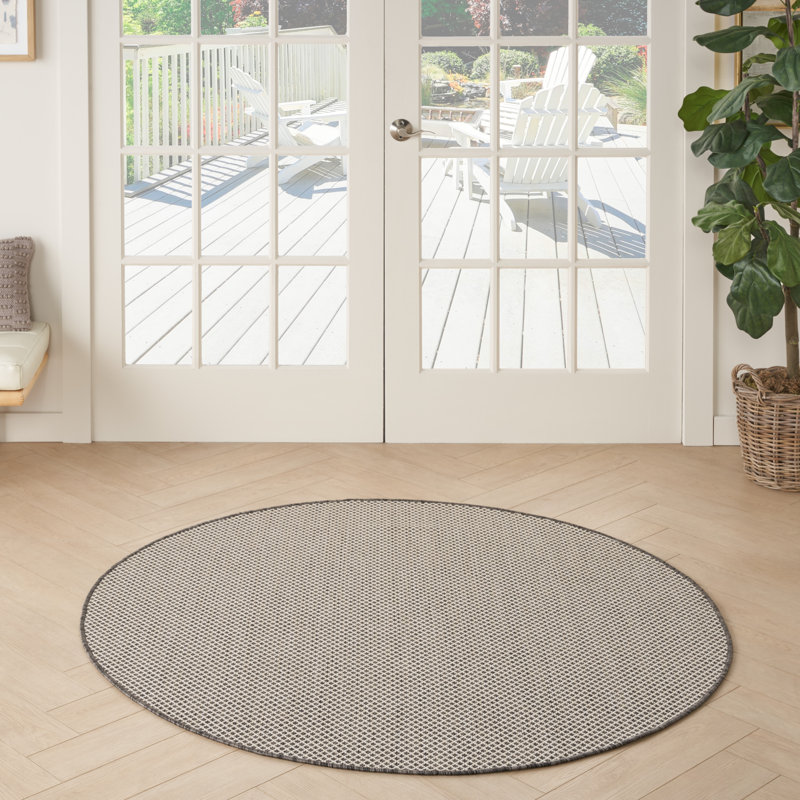 Tapis intérieur / extérieur ivoire / gris anthracite Leia, Rond 5 pi