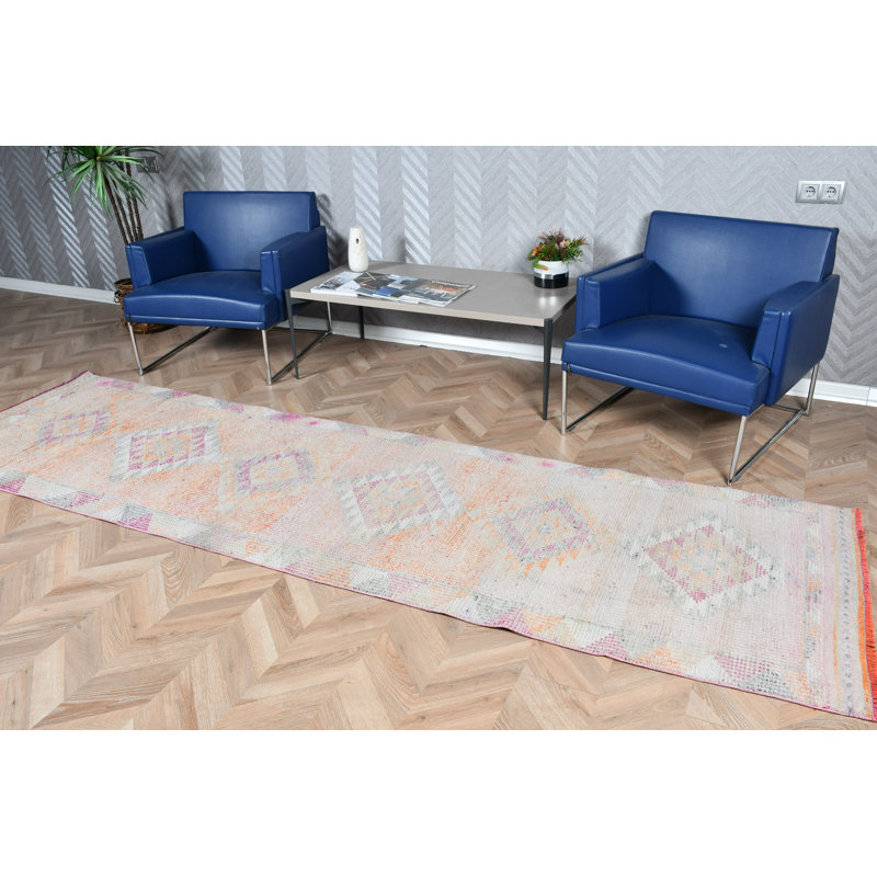 Tapis de couloir turc vintage orange tissé à la main, idéal pour l'escalier et le couloir de l'Anatolia