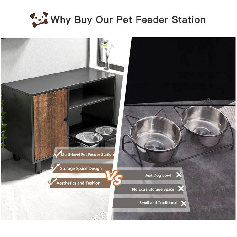 Large Pet Feeder Station, Dog Food Storage Cabinet with Stainless Steel  Double Pull Out Raised Dog Bowls for Feeding & Watering Supplies  W1687106557 Sale, Reviews. - Opentip