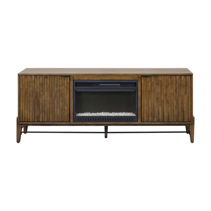 Console de foyer de style moderne Warsama, rangement pour divertissement, meuble télé, entièrement assemblé, brun