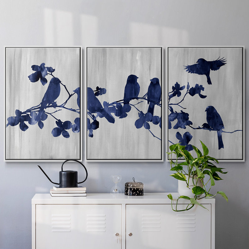 Indigo Hangout, impression sur toile 3 pièces, H 40 po x l 78 po x P 2 po, Blanc