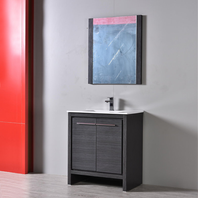 Artemis 30 " W Freestanding Standard Free Standing 1 Single Vanity Bathroom Vanity With Ceramic Top with Mirror, Silver Gray