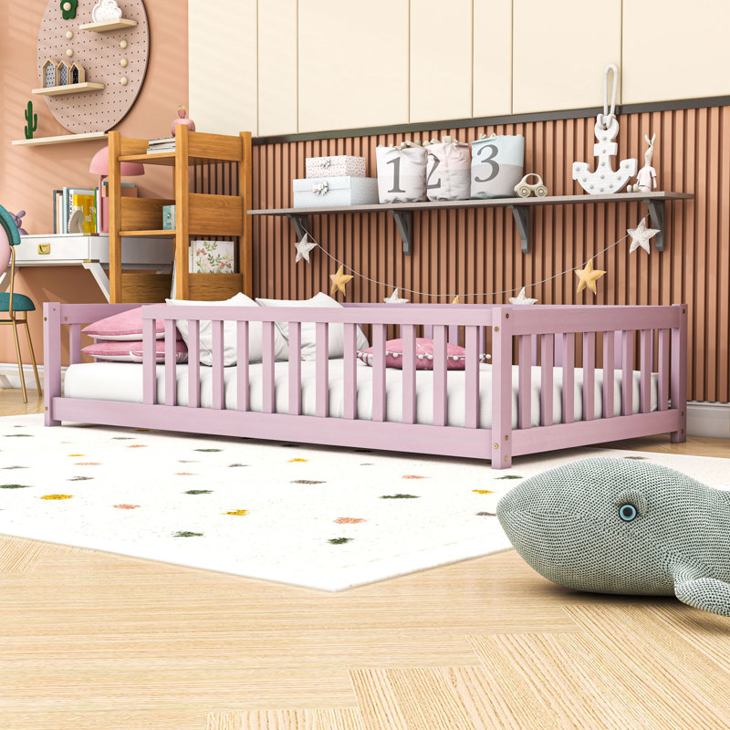 Twin Wooden Frame Kids Bed With Slats, Pink
