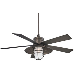 54" RainMan 5 - Blade Outdoor LED Standard Ceiling Fan with Wall Control and Light Kit Included