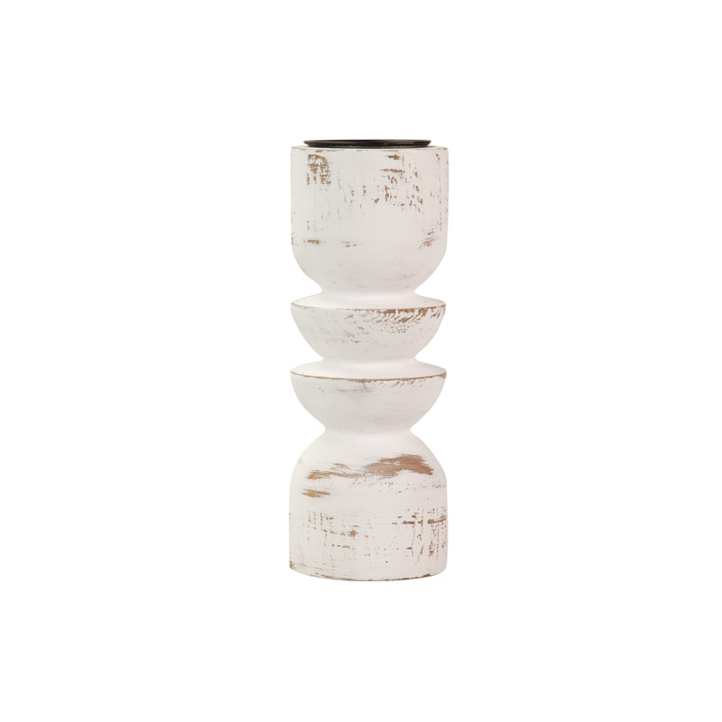 Wood Tabletop Candlestick, White