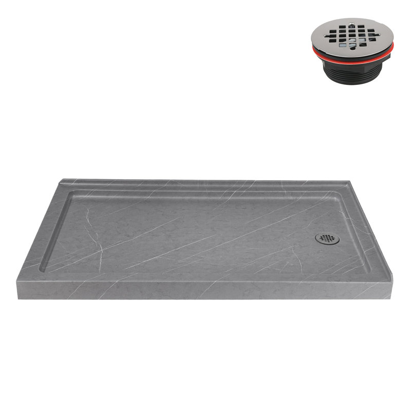 Streamline 60 in. x 36 in. Corner Acrylic Shower Base in Matte Grey with Right Hand Drain, Drain Included, Matte Gray