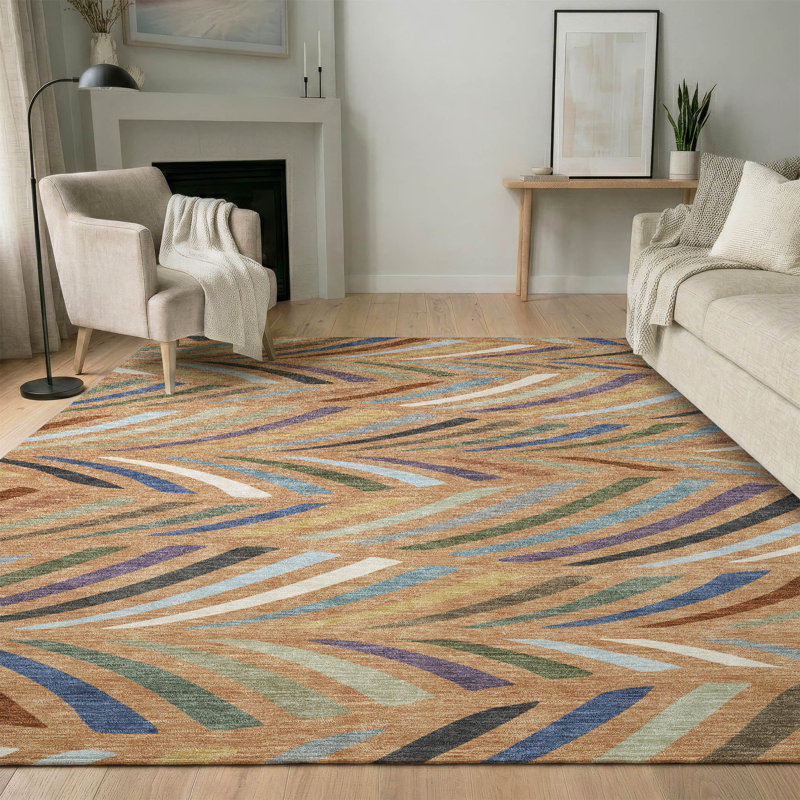 Tapis moderne lavable à la machine de qualité supérieure Mayfield AMF2475, Cuivre, 5 pi x 7 pi 6 po