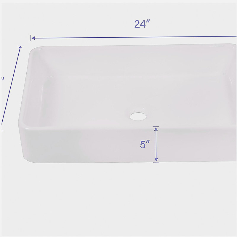 Lavabo de salle de bain vasque rectangulaire en céramique blanche 24 po x 16 po